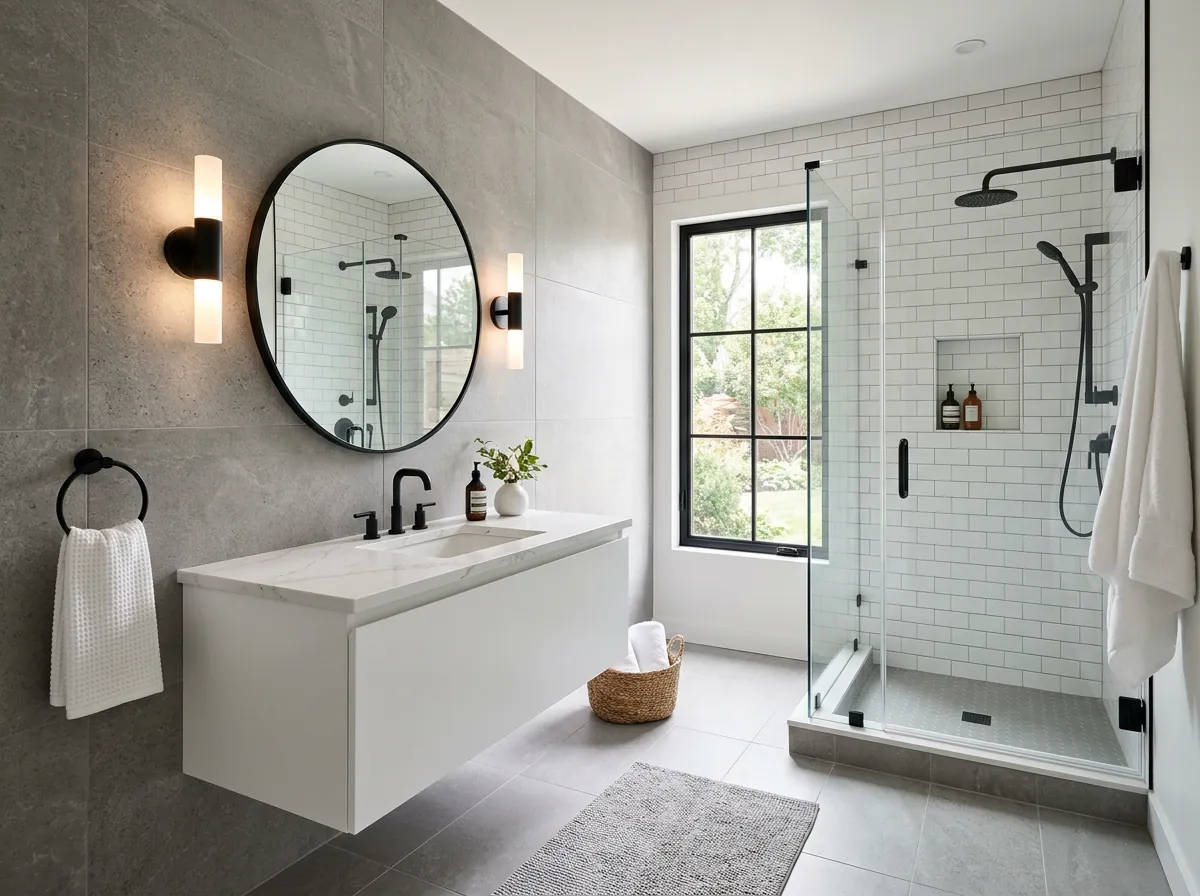 Guest bathroom renovation with tiled tub surround in McKinney, TX
